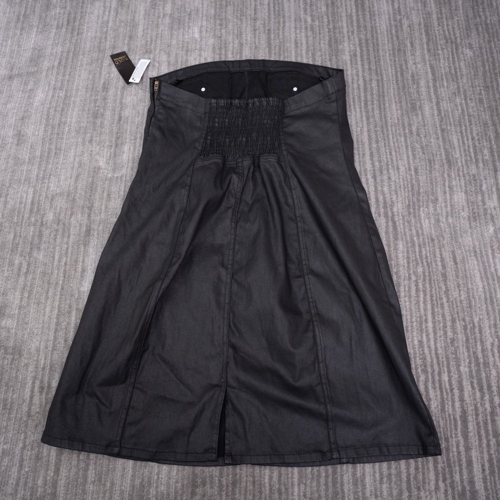 Bold Elements Strapless Dress Womens XL Black New Coated Denim Smocked Midi Tube